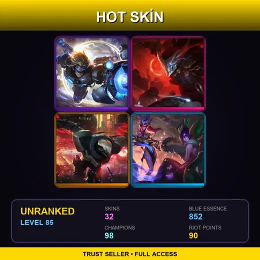 TR | Pulsefire Ezreal | Blood Moon Yasuo | PROJECT: Zed | Lunar Wraith Morgana | 32 Skin | 98 Champ | Lv85