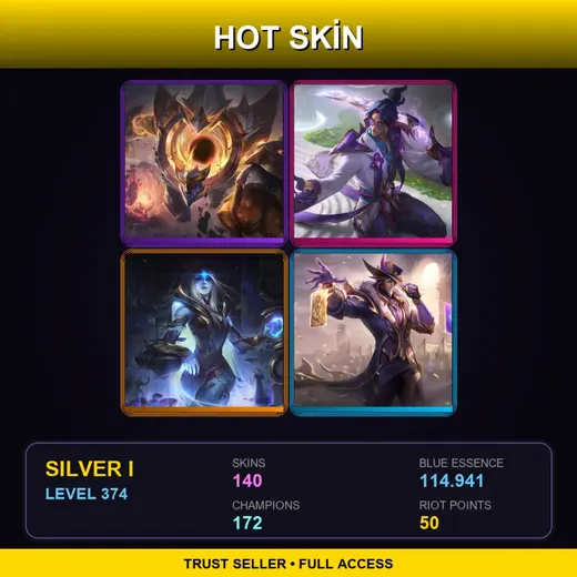 LAS | Prestige Spirit Blossom Master Yi | Victorious Twisted Fate | Prestige Dark Star Malphite | 140 Skin | 172 Champ | Lv374