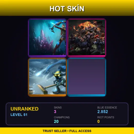 BR | Amethyst Ashe | Pentakill Karthus | Curling Veigar | 3 Skin | 20 Champ | Lv51