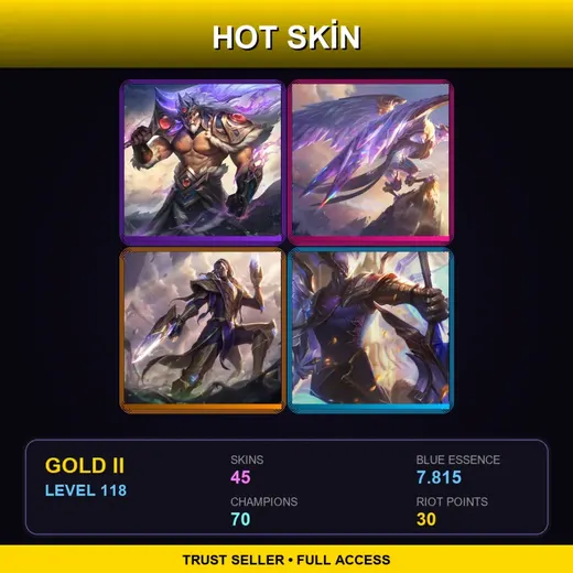SG | Victorious Tryndamere | Victorious Anivia | Victorious Lucian | Victorious Aatrox | 45 Skin | 70 Champ | Gold II | Lv118