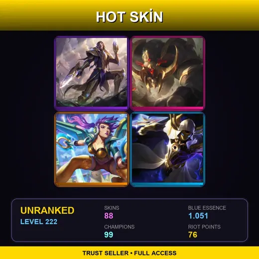 LAS | Victorious Lucian | Conqueror Alistar | Spirit Blossom Syndra | High Noon Mordekaiser | 88 Skin | 99 Champ | Lv222 — Dragon Guardian Galio