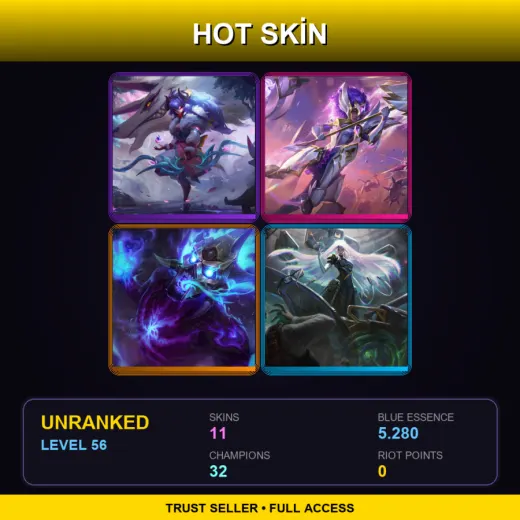 VN | Spirit Blossom Kindred | Star Guardian Rell | Spirit Fire Brand | PsyOps Sona | 11 Skin | 32 Champ | Lv56