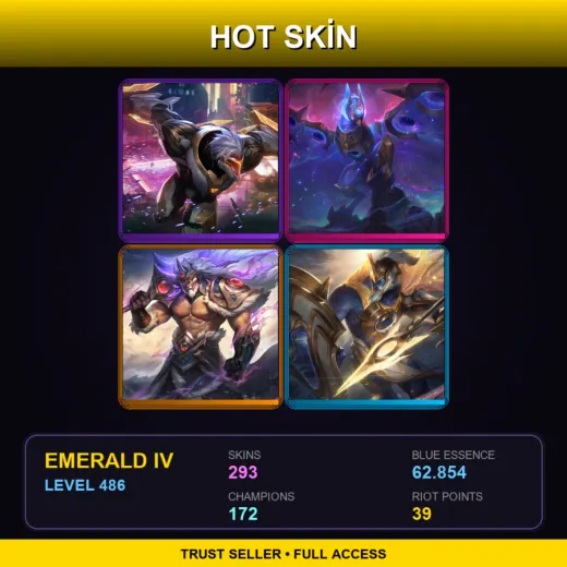 EUW | Prestige PROJECT: Zed | Cosmic Flight Anivia | Victorious Tryndamere | Prestige Ascended Pantheon | 293 Skin | 172 Champ | Emerald IV | Lv486