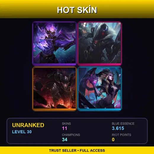 EUW | Dark Star Jarvan IV | PROJECT: Jhin | Dragonslayer Pantheon | Dragon Sorceress Zyra | 11 Skin | 34 Champ | Lv30