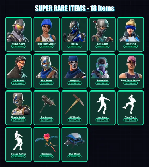 [PC/XBOX] | Rogue Agent | Blue Team Leader | Trilogy | Elite Agent | Neo Versa | 115 skin | 82 pickaxe | 96 emote | 82 glider | Lv923