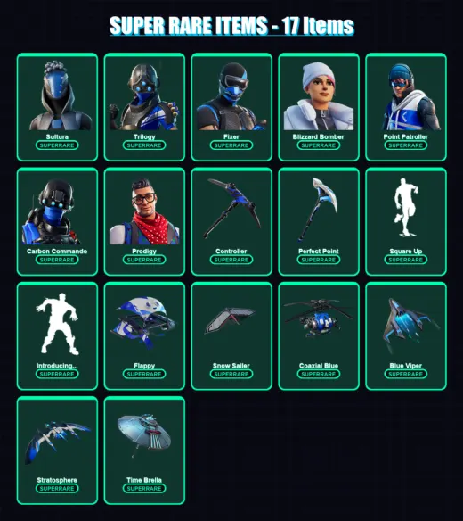[PC/XBOX] | Sultura | Trilogy | Fixer | Blizzard Bomber | Point Patroller | 14 skin | 17 pickaxe | 14 emote | 21 glider | Lv174
