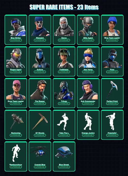 [PS4/PS5/XBOX/PC] | Blue Striker | Warpaint | Havoc | Elite Agent | Blue Team Leader | 97 skin | 86 pickaxe | 79 emote | 78 glider | Lv1100