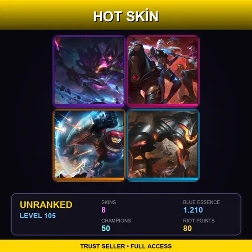 EUW | Dark Star Mordekaiser | Pentakill III: Lost Chapter Kayle | Riot Blitzcrank | Battlecast Zac | 8 Skin | 50 Champ | Lv105