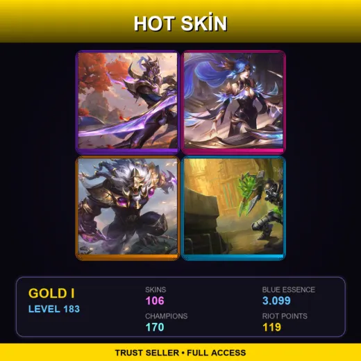 LAS | Victorious Master Yi | Victorious Sona | Victorious Rengar | Hextech Singed | 106 Skin | 170 Champ | Gold I | Lv183