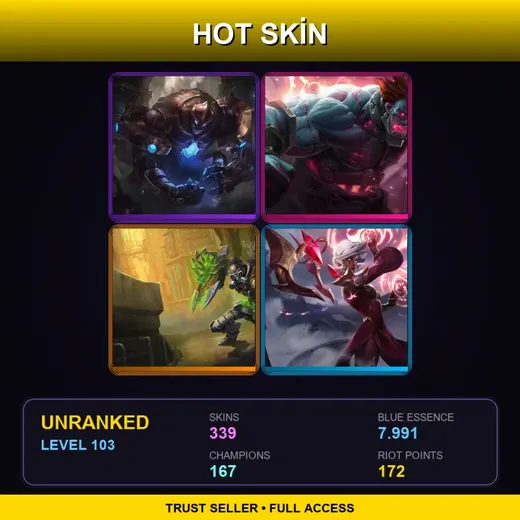 NA | Hextech Galio | Hextech Sion | Hextech Singed | Conqueror Karma | 339 Skin | 167 Champ | Lv103