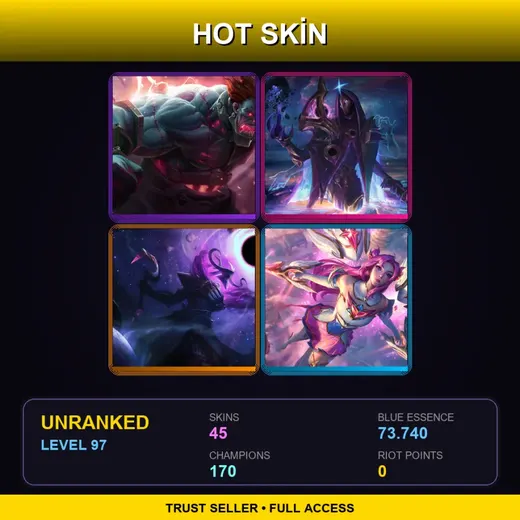 SG | Hextech Sion | Star Guardian Kai'Sa | High Noon Tahm Kench | Elderwood LeBlanc | 45 Skin | 170 Champ | Lv97