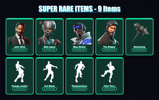 [PS4/PS5/XBOX/PC] | John Wick | Elite Agent | Blue Striker | The Reaper | The Visitor | 80 skin | 53 pickaxe | 72 emote | 57 glider | Lv911