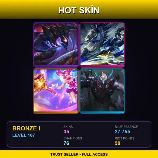 BR | Dark Star Kha'Zix | Warring Kingdoms Xin Zhao | Star Guardian Lux | Dragon Knight Mordekaiser | 35 Skin | 76 Champ | Bronze I | Lv167
