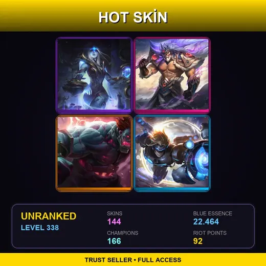LAS | Victorious Tryndamere | Hextech Sion | Battle Academia Garen | High Noon Leona | 144 Skin | 166 Champ | Lv338 — Charred Maokai