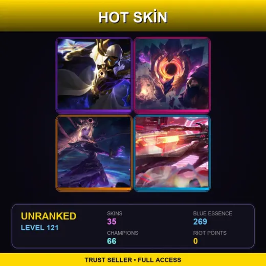 VN | Cosmic Reaver Kassadin | Dark Star Malphite | Dark Cosmic Lux | PROJECT: Lucian | 35 Skin | 66 Champ | Lv121