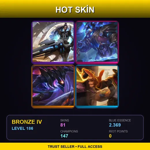 SG | Cosmic Paladin Nautilus | High Noon Twisted Fate | Blood Moon Twisted Fate | Spirit Blossom Yasuo | 81 Skin | 147 Champ | Bronze IV | Lv186