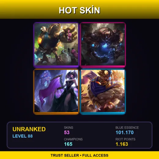 EUW | Victorious Blitzcrank | Hextech Galio | Victorious Morgana | Victorious Maokai | 53 Skin | 165 Champ | Lv88
