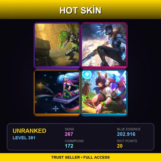 BR | Hextech Singed | Pulsefire Ekko | Arcade Sona | Arcade Ahri | 267 Skin | 172 Champ | Lv391