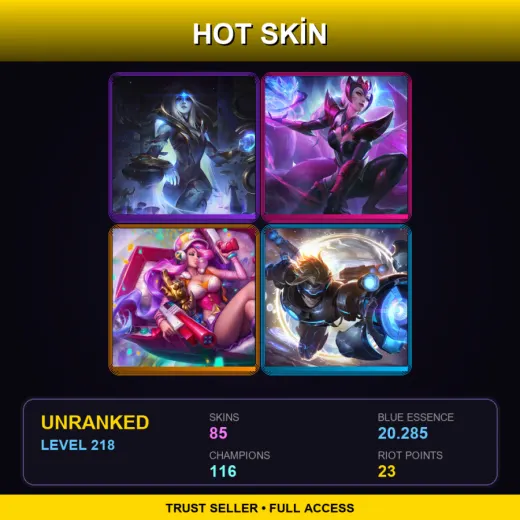 LAS | Cosmic Queen Ashe | Challenger Ahri | Arcade Miss Fortune | Pulsefire Ezreal | 85 Skin | 116 Champ | Lv218