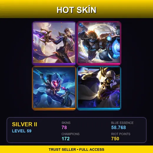 SG | Victorious Fiora | Battle Academia Garen | Cosmic Blade Master Yi | Cosmic Reaver Kassadin | 78 Skin | 172 Champ | Silver II | Lv59