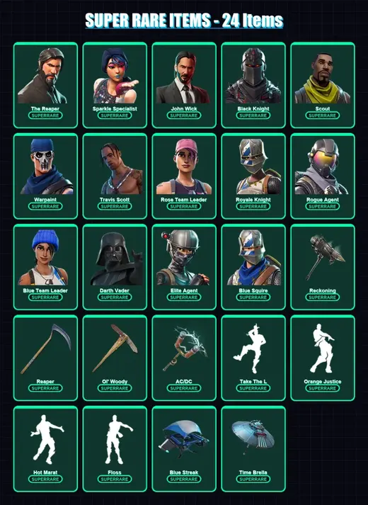 [PS4/PS5/XBOX/PC] | The Reaper | Sparkle Specialist | John Wick | Black Knight | Scout | 253 skin | 225 pickaxe | 187 emote | 208 glider | Lv2793
