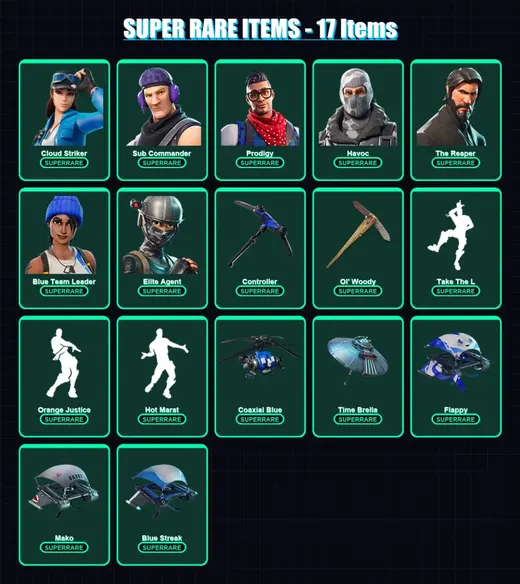 [PS4/PS5/XBOX/PC] | Cloud Striker | Sub Commander | Prodigy | Havoc | The Reaper | 130 skin | 120 pickaxe | 104 emote | 121 glider | Lv1583
