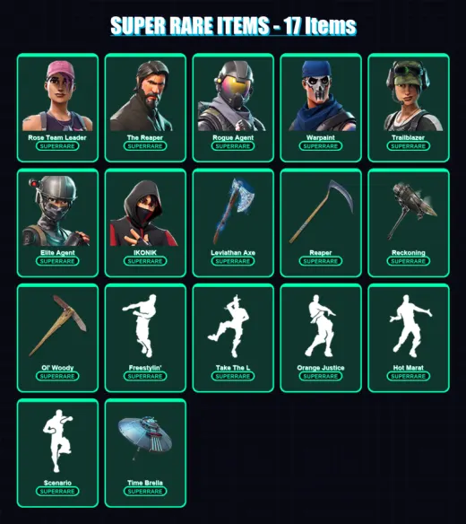 [PC/XBOX/PSN] | Rose Team Leader | The Reaper | Rogue Agent | Warpaint | Trailblazer | 229 skin | 202 pickaxe | 201 emote | 128 glider | Lv1737