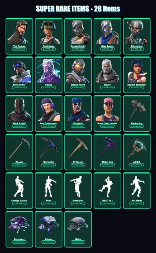 [PS4/PS5/XBOX/PC] | The Reaper | Trailblazer | Royale Knight | Blue Squire | Elite Agent | 144 skin | 128 pickaxe | 178 emote | 119 glider | Lv1365