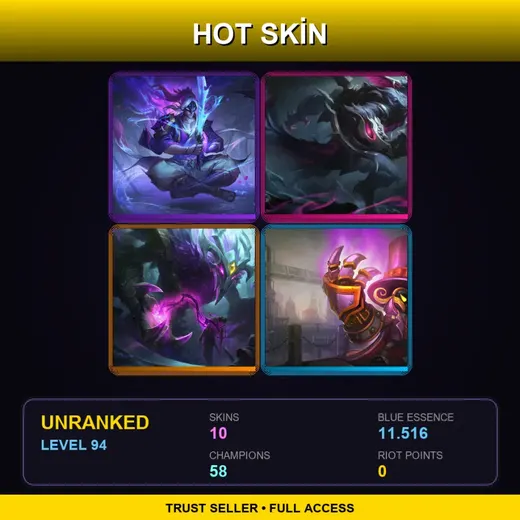 TR | Spirit Blossom Master Yi | Old God Warwick | Old God Nocturne | Superb Villain Veigar | 10 Skin | 58 Champ | Lv94
