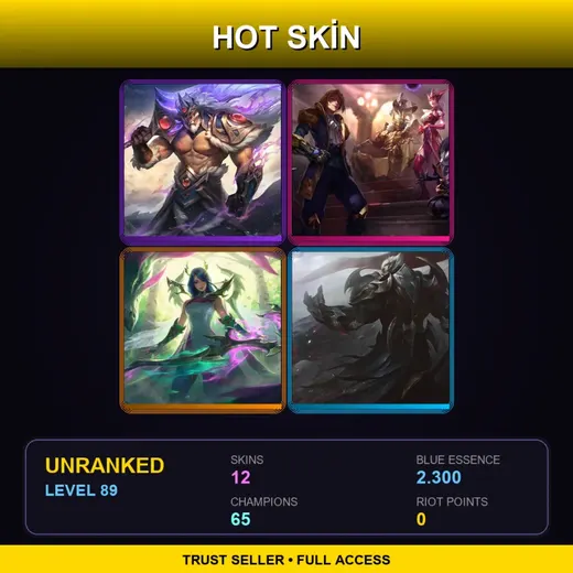 LAS | Victorious Tryndamere | King of Clubs Mordekaiser | Fae Dragon Ashe | God-King Darius | 12 Skin | 65 Champ | Lv89 — Dark Valkyrie Diana