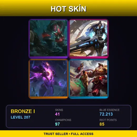 LAN | Conqueror Nautilus | Pulsefire Caitlyn | Dark Star Xerath | Warring Kingdoms Garen | 41 Skin | 97 Champ | Bronze I | Lv207 — Vandal Vladimir