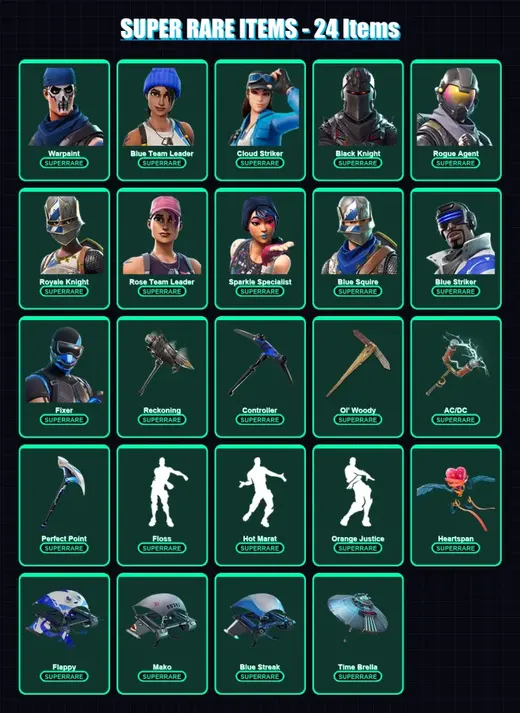 [PC/XBOX/PSN] | Warpaint | Blue Team Leader | Cloud Striker | Black Knight | Rogue Agent | 91 skin | 94 pickaxe | 82 emote | 91 glider | Lv1461