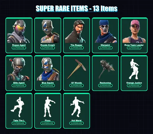 [PS4/PS5/XBOX/PC] | Rogue Agent | Royale Knight | The Reaper | Warpaint | Rose Team Leader | 43 skin | 31 pickaxe | 43 emote | 42 glider | Lv619