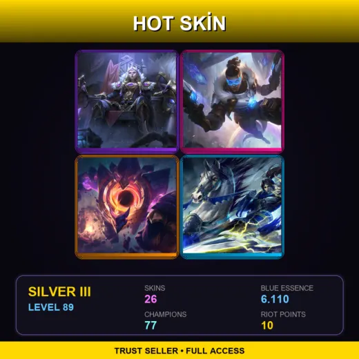 SG | Victorious Sejuani | Pulsefire Lucian | Dark Star Malphite | Warring Kingdoms Xin Zhao | 26 Skin | 77 Champ | Silver III | Lv89