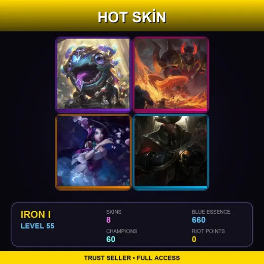 ME | Victorious Kog'Maw | Infernal Mordekaiser | Splendid Staff Nami | Captain Gangplank | 8 Skin | 60 Champ | Iron I | Lv55