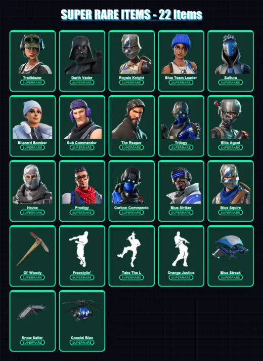 [PS4/PS5/XBOX/PC] | Trailblazer | Darth Vader | Royale Knight | Blue Team Leader | Sultura | 245 skin | 257 pickaxe | 230 emote | 223 glider | Lv290