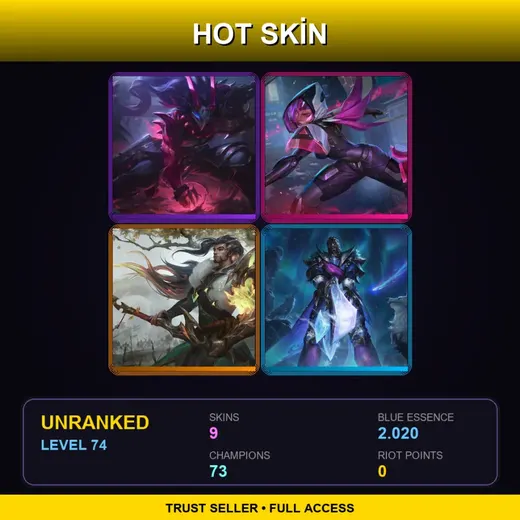 EUW | Blood Moon Tryndamere | PROJECT: Irelia | Truth Dragon Yasuo | Winterblessed Lucian | 9 Skin | 73 Champ | Lv74 — Battlecast Prime Cho Gath
