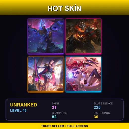 TR | Cosmic Flight Anivia | High Noon Mordekaiser | Battle Academia Caitlyn | Star Guardian Jinx | 31 Skin | 82 Champ | Lv43