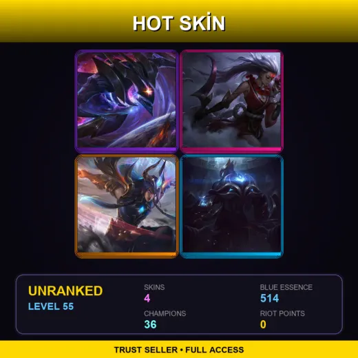 NA | Dark Star Kha'Zix | Blood Moon Diana | Dawnbringer Yone | Worlds 2016 Zed | 4 Skin | 36 Champ | Lv55