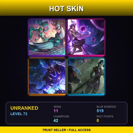 LAN | Star Guardian Sona | Star Guardian Syndra | Worldbreaker Nasus | Arcane Enforcer Caitlyn | 11 Skin | 42 Champ | Lv72 — Freljord Ashe