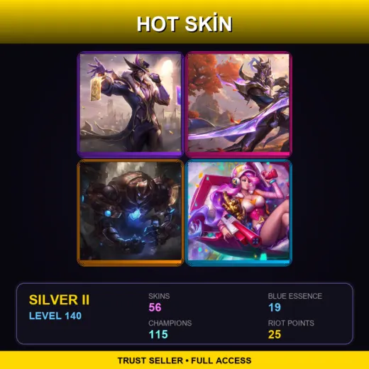 EUW | Victorious Twisted Fate | Victorious Master Yi | Hextech Galio | Arcade Miss Fortune | 56 Skin | 115 Champ | Silver II | Lv140