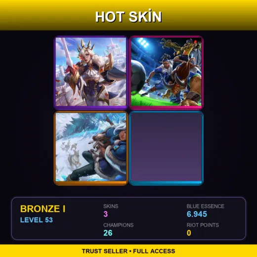 EUW | Battle Queen Fiora | Superfan Gragas | Freljord Taliyah | 3 Skin | 26 Champ | Bronze I | Lv53