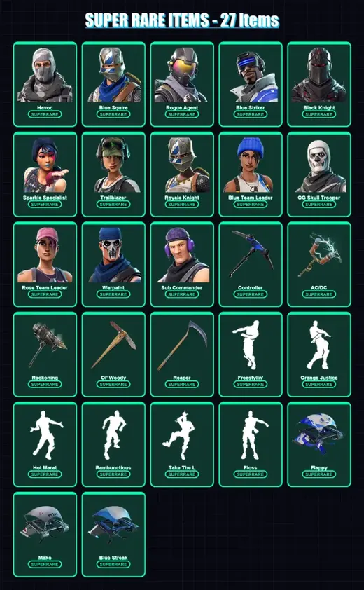[PS4/PS5/XBOX/PC] | Havoc | Blue Squire | Rogue Agent | Blue Striker | Black Knight | 50 skin | 38 pickaxe | 64 emote | 43 glider | Lv504 — Game account