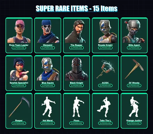 [PC/XBOX/PSN] | Rose Team Leader | Warpaint | The Reaper | Royale Knight | Elite Agent | 58 skin | 101 pickaxe | 69 emote | 70 glider | Lv1067