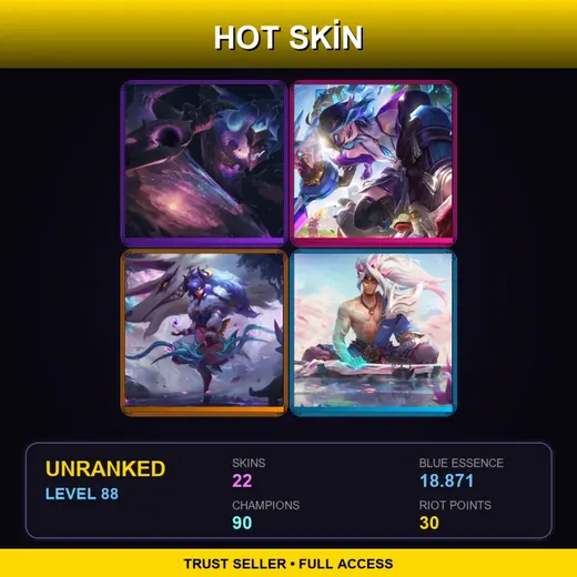 BR | Dark Star Shaco | Battle Academia Briar | Spirit Blossom Kindred | Spirit Blossom Yasuo | 22 Skin | 90 Champ | Lv88