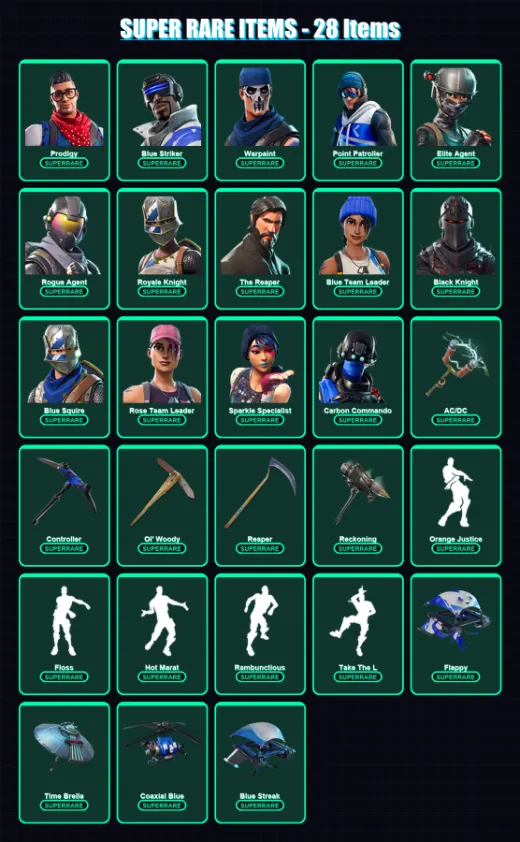 [PS4/PS5/XBOX/PC] | Prodigy | Blue Striker | Warpaint | Point Patroller | Elite Agent | 147 skin | 127 pickaxe | 138 emote | 127 glider | Lv1812