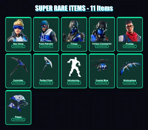 [PS4/PS5/XBOX/PC] | Neo Versa | Point Patroller | Trilogy | Carbon Commando | Prodigy | 6 skin | 8 pickaxe | 13 emote | 10 glider | Lv173