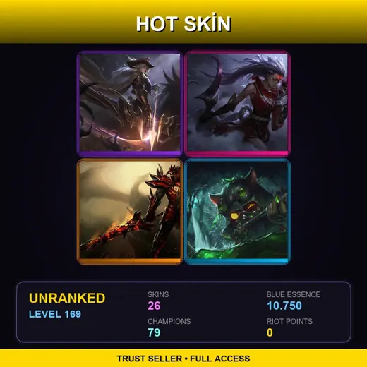 LAN | High Noon Ashe | Blood Moon Diana | Dragonslayer Jarvan IV | Omega Squad Teemo | 26 Skin | 79 Champ | Lv169