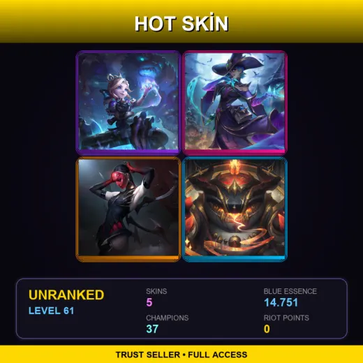 EUNE | Winterblessed Annie | Bewitching Cassiopeia | Masque of the Black Rose Elise | Arcana Tahm Kench | 5 Skin | 37 Champ | Lv61