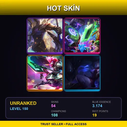 LAS | Victorious Aatrox | Blood Moon Elise | Arcade Riven | PROJECT: Fiora | 54 Skin | 108 Champ | Lv150